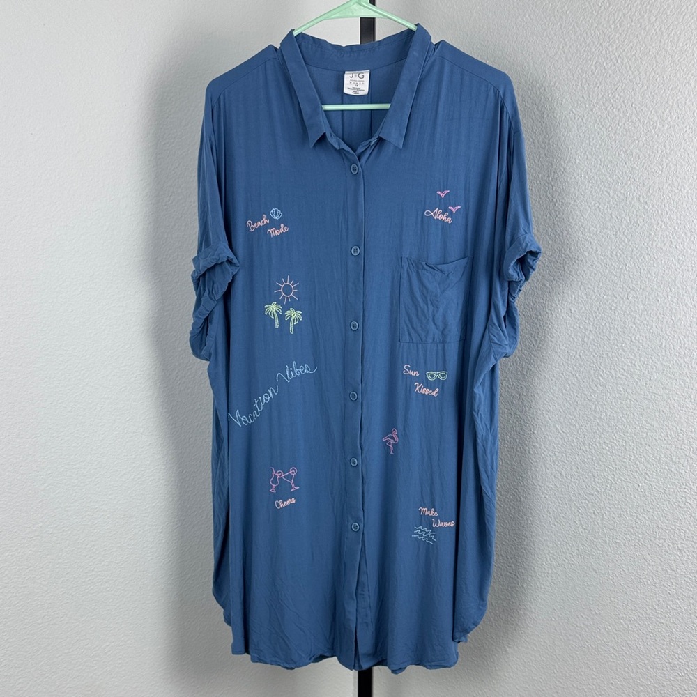 Jasmine & Ginger Hawaiian Beach Blue Rayon Sleepwear PJs
